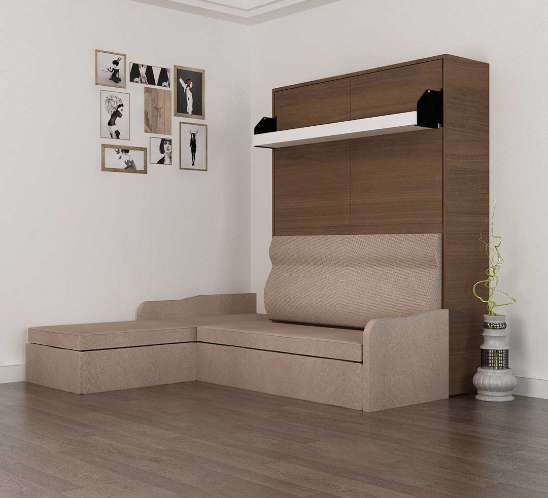 EKO Wall Bed with L Shape Sofa – Right Side Lounger